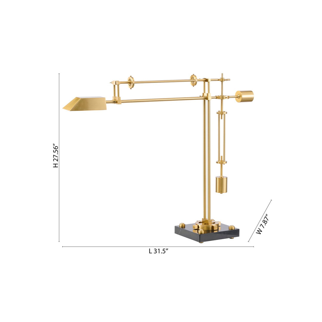 1-Light Brass Iron Led Table Lamp With A Shade And A Black Alabaster Base