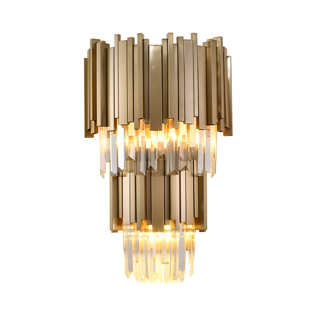 3-Light Brushed Gold Wall Sconce With Clear Crystals by Bethel