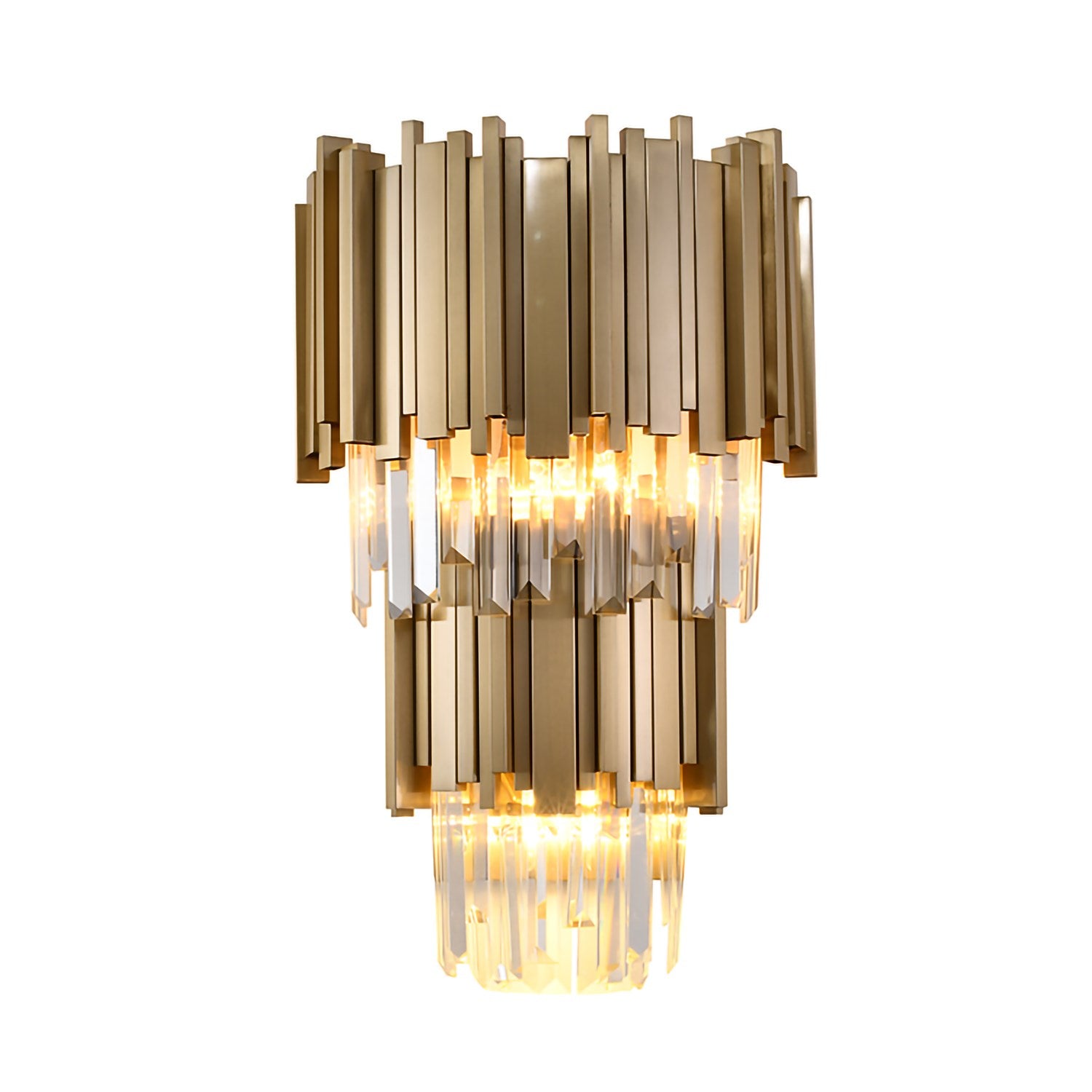 3-Light Brushed Gold Wall Sconce With Clear Crystals by Bethel