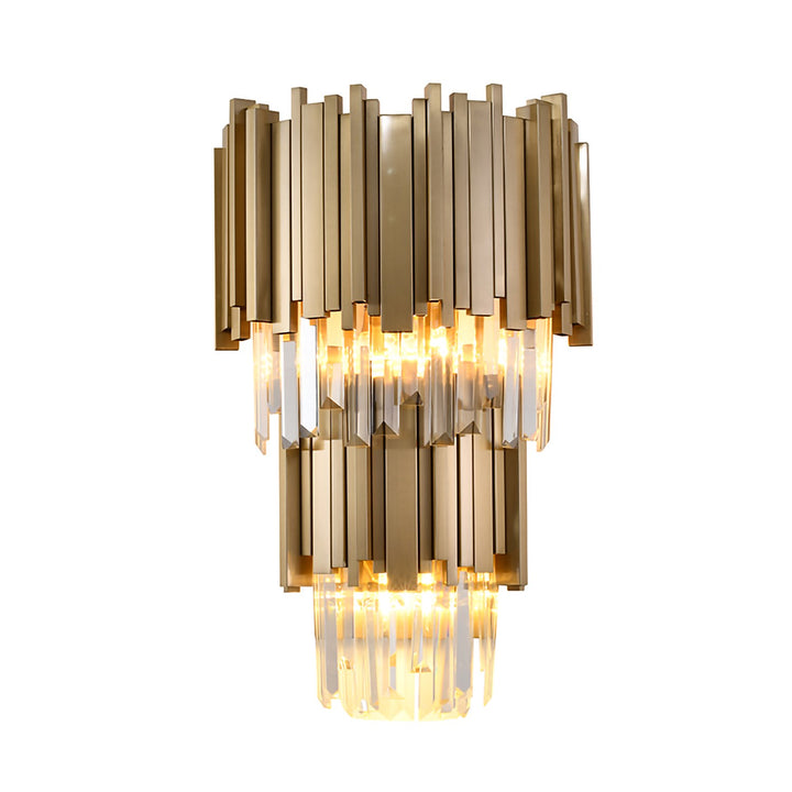3-Light Brushed Gold Wall Sconce With Clear Crystals by Bethel