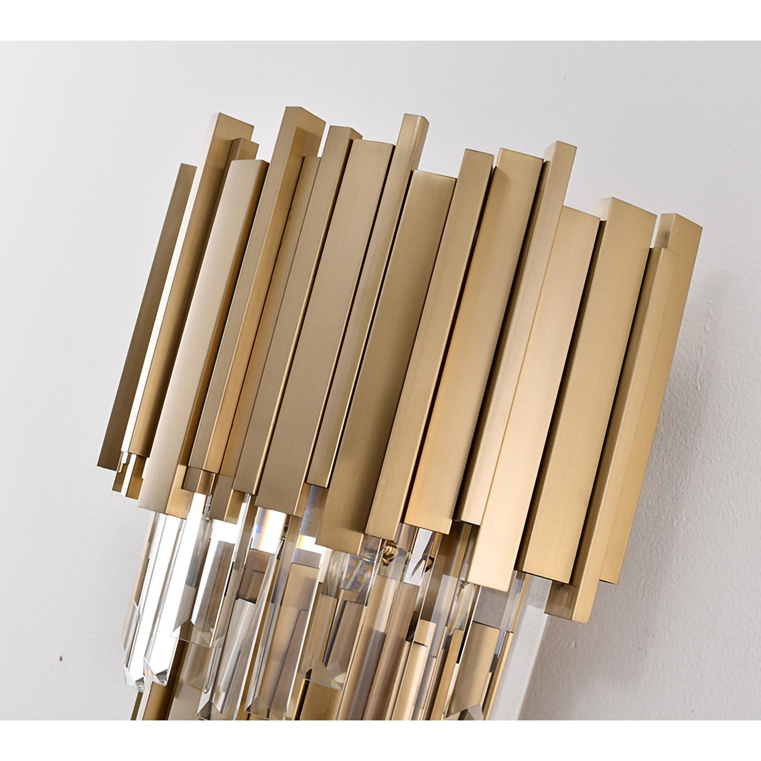 3-Light Brushed Gold Wall Sconce With Clear Crystals