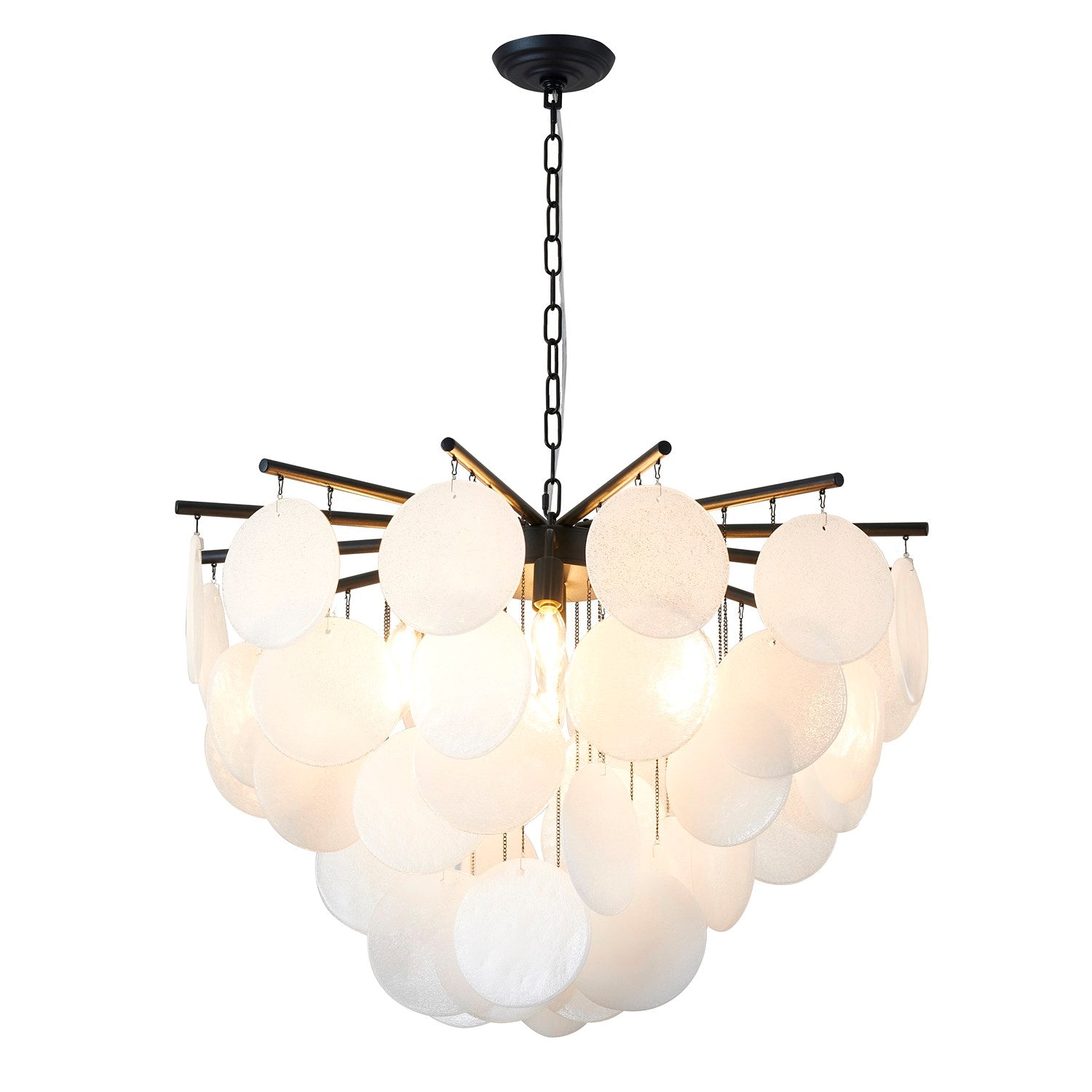7-Light Satin Black Chandelier With Frosted White Glass Petals by Bethel