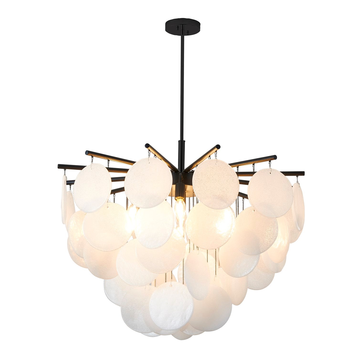 7-Light Satin Black Chandelier With Frosted White Glass Petals