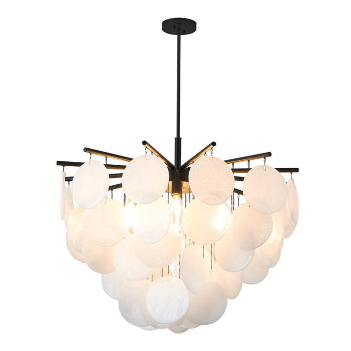 7-Light Satin Black Chandelier With Frosted White Glass Petals