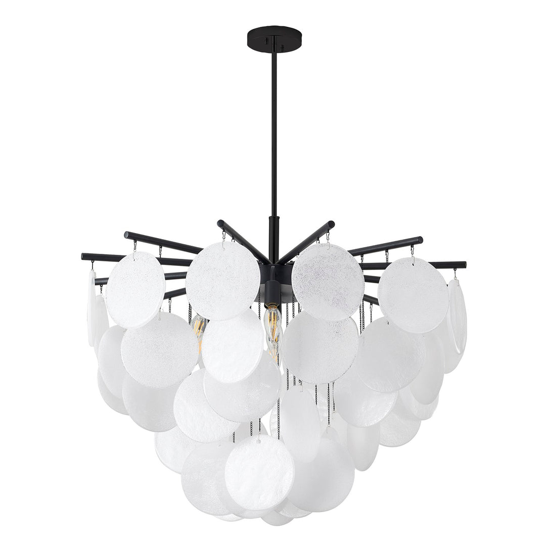 7-Light Satin Black Chandelier With Frosted White Glass Petals
