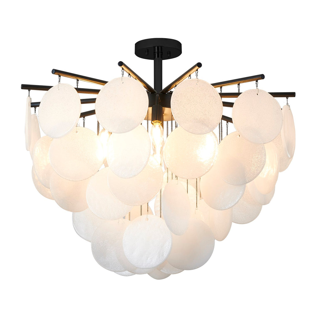 7-Light Satin Black Chandelier With Frosted White Glass Petals