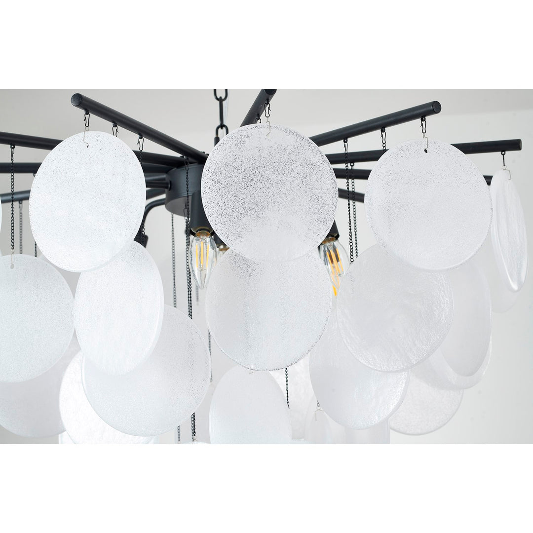 7-Light Satin Black Chandelier With Frosted White Glass Petals