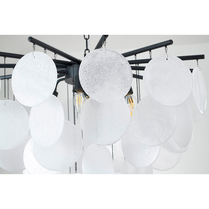 7-Light Satin Black Chandelier With Frosted White Glass Petals