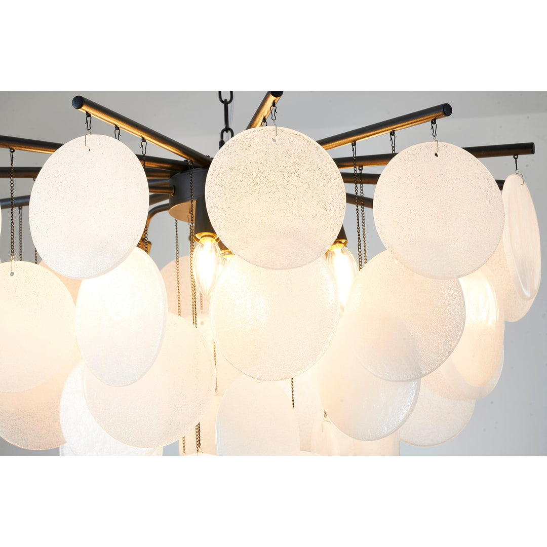 7-Light Satin Black Chandelier With Frosted White Glass Petals