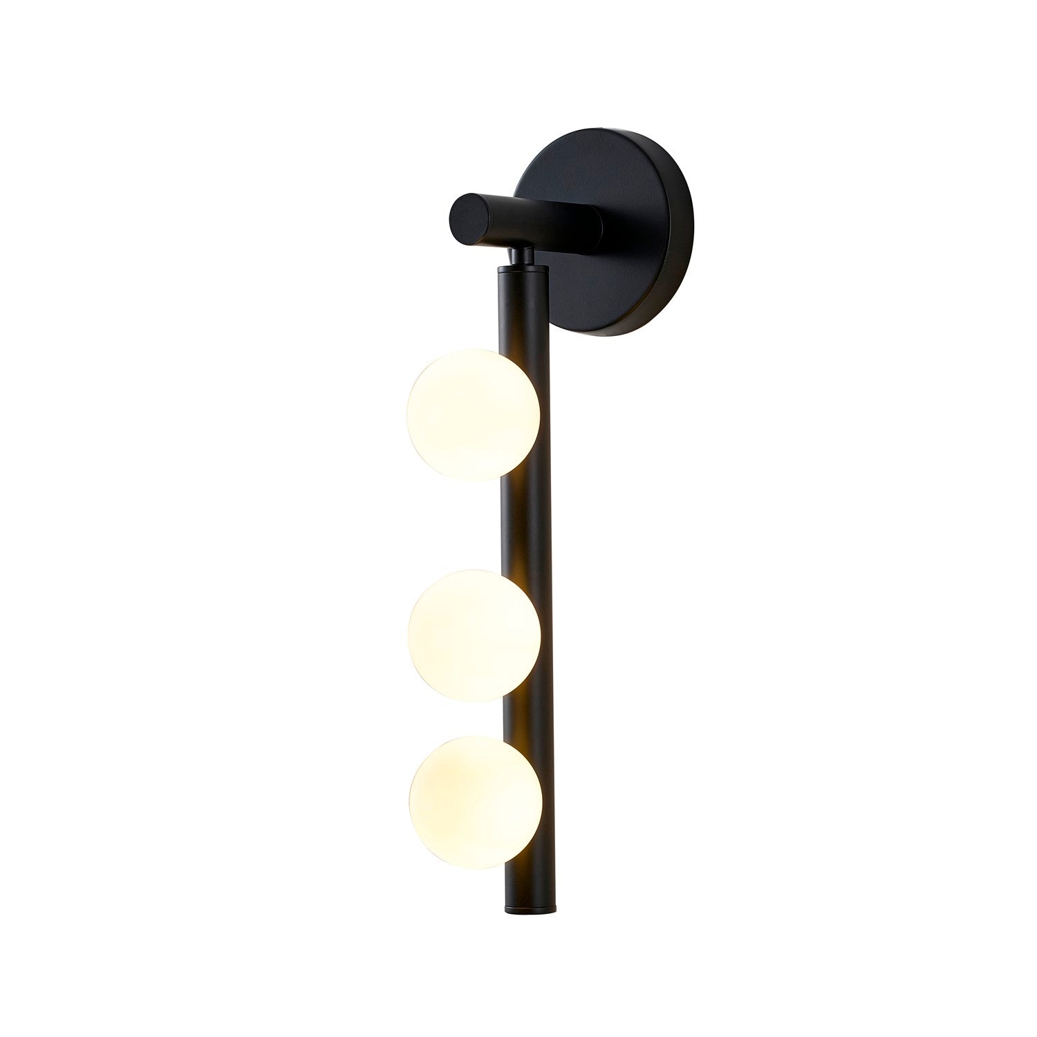 3-Light Matte Black Metal Wall Sconce With Whtie Glass Shades by Bethel