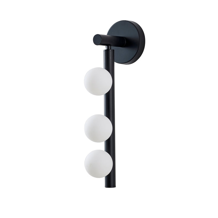 3-Light Matte Black Metal Wall Sconce With Whtie Glass Shades