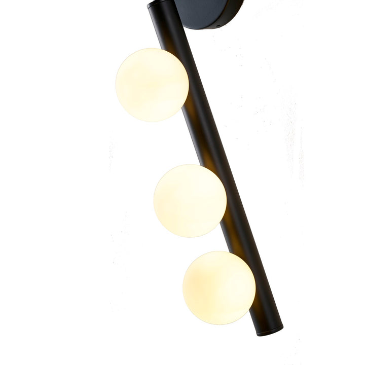 3-Light Matte Black Metal Wall Sconce With Whtie Glass Shades