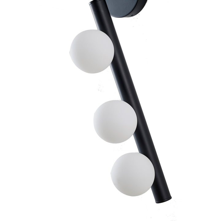3-Light Matte Black Metal Wall Sconce With Whtie Glass Shades