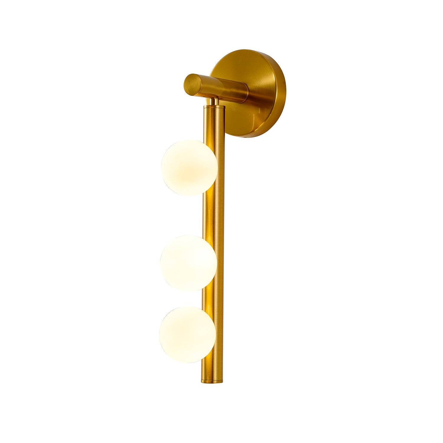 3-Light Satin Brass Metal Wall Sconce With Whtie Glass Shades by Bethel