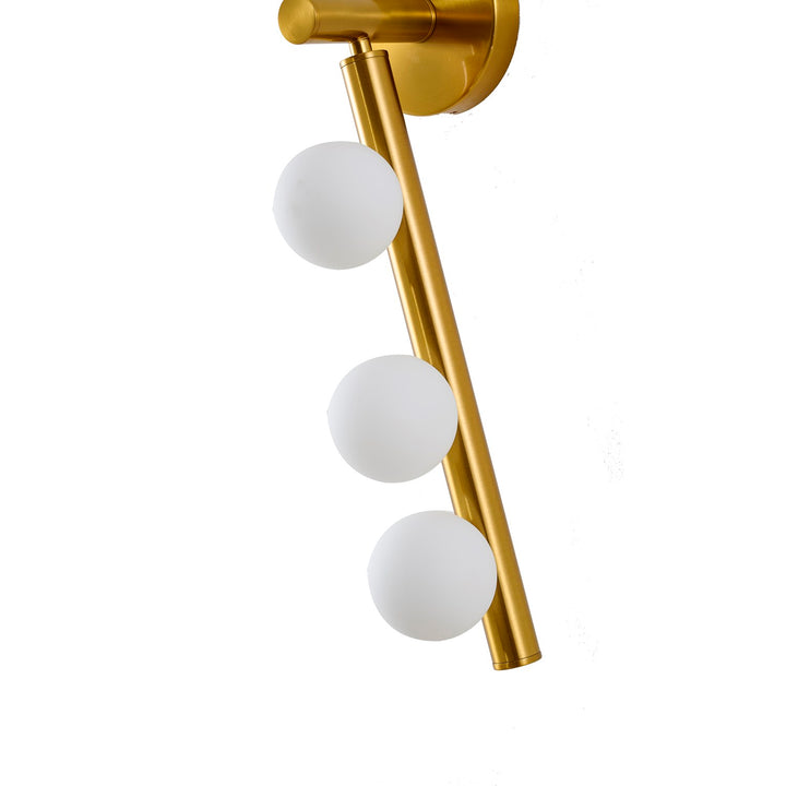 3-Light Satin Brass Metal Wall Sconce With Whtie Glass Shades