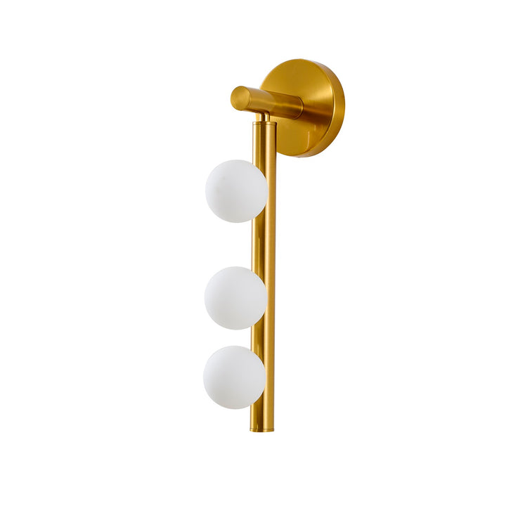 3-Light Satin Brass Metal Wall Sconce With Whtie Glass Shades