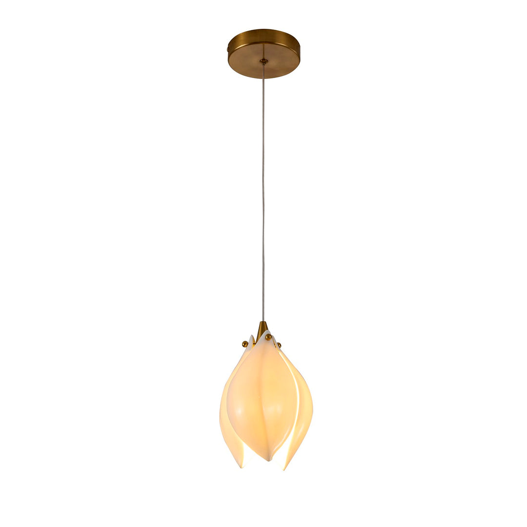 1-Light Bronze Single Pendant With A Cream Ceramic Flower by Bethel