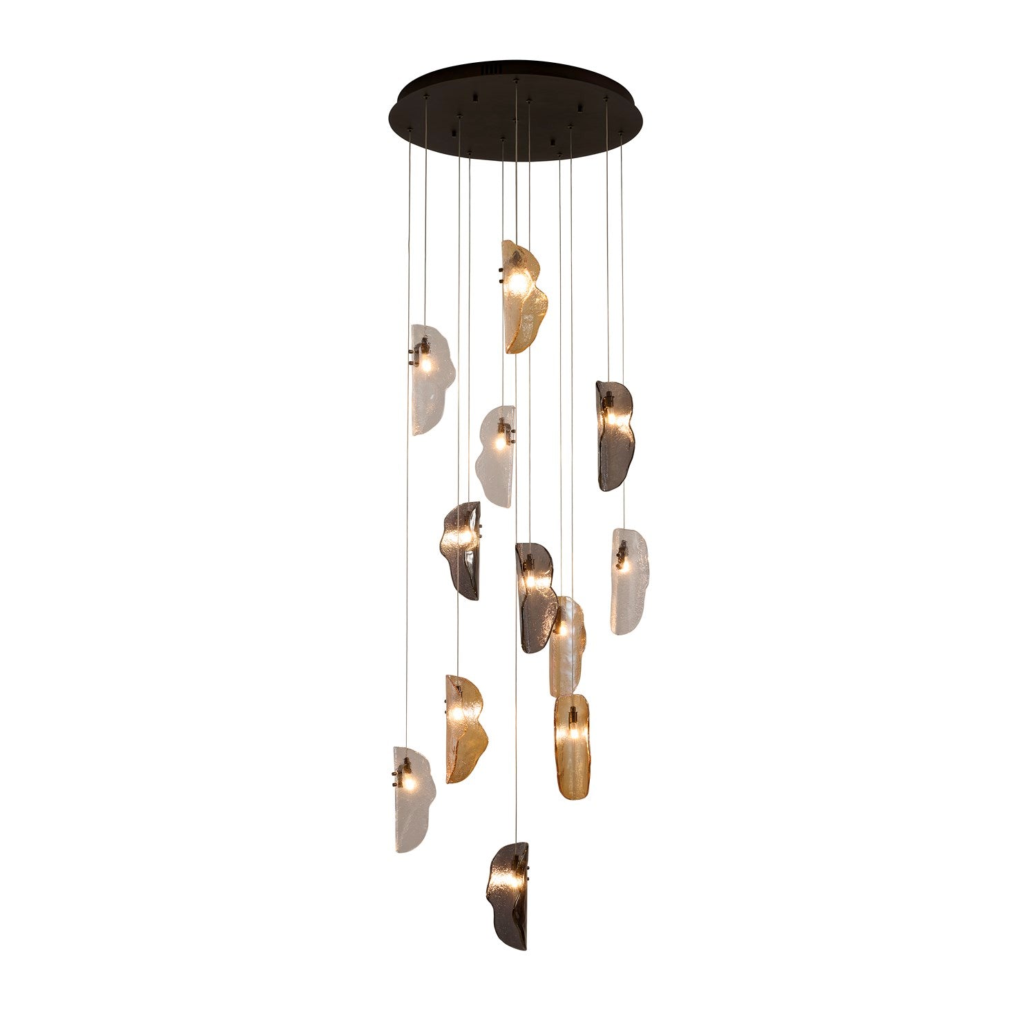 12-Light Black Chandelier With Clear, Smoke, And Amber Glass Accents by Bethel