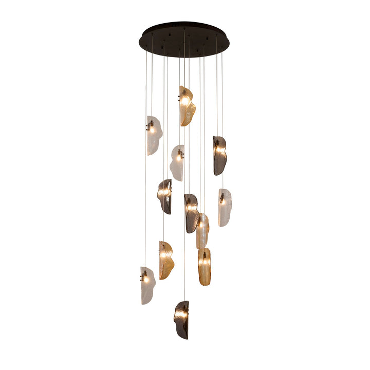 12-Light Black Chandelier With Clear, Smoke, And Amber Glass Accents by Bethel
