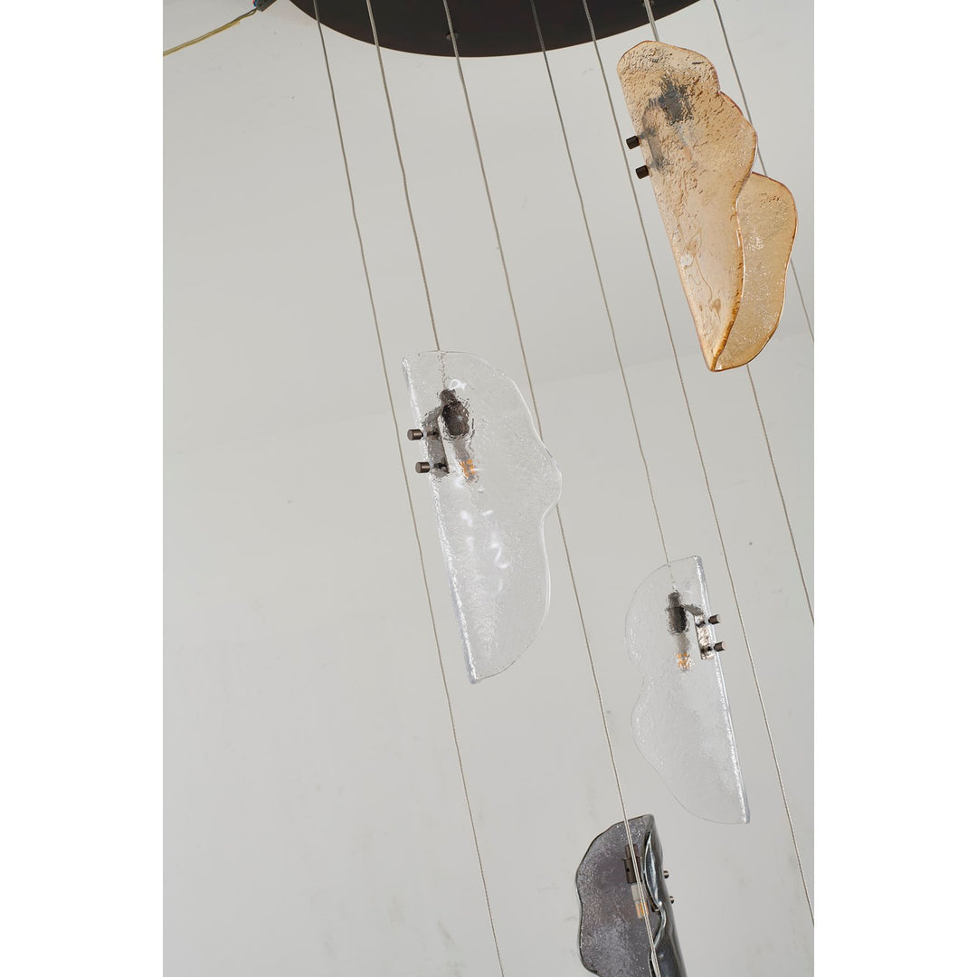 12-Light Black Chandelier With Clear, Smoke, And Amber Glass Accents