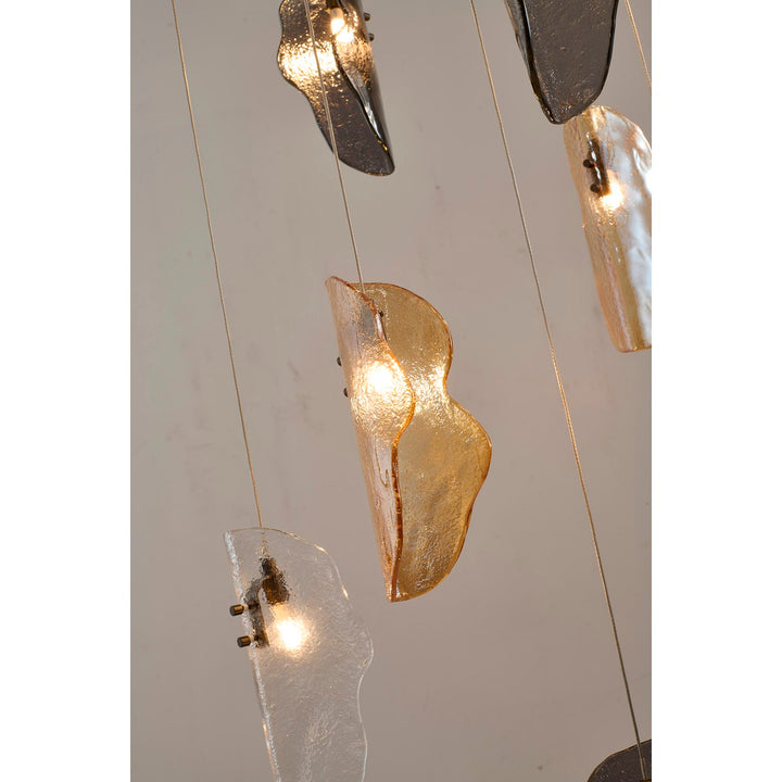 12-Light Black Chandelier With Clear, Smoke, And Amber Glass Accents