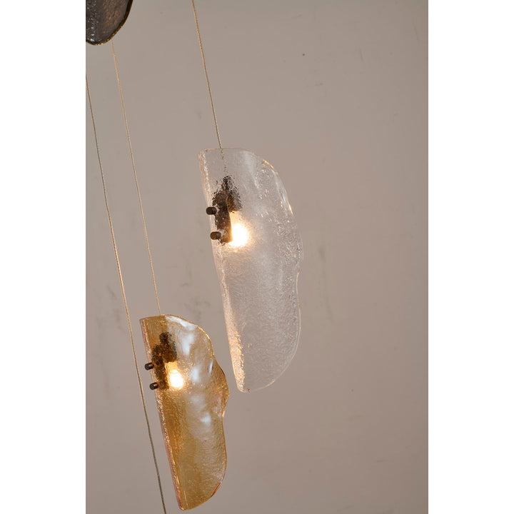 12-Light Black Chandelier With Clear, Smoke, And Amber Glass Accents