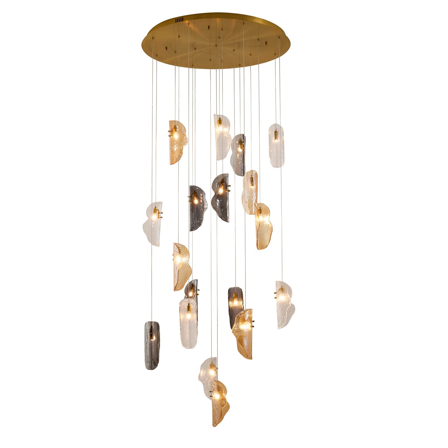 18-Light Brass Chandelier With Clear, Smoke, And Amber Glass Accents by Bethel