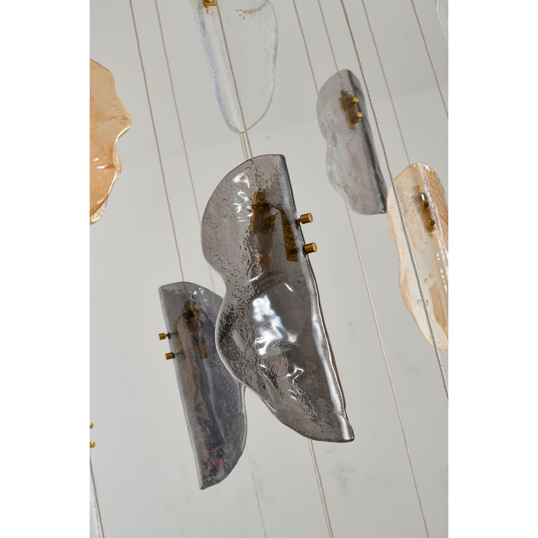 18-Light Brass Chandelier With Clear, Smoke, And Amber Glass Accents