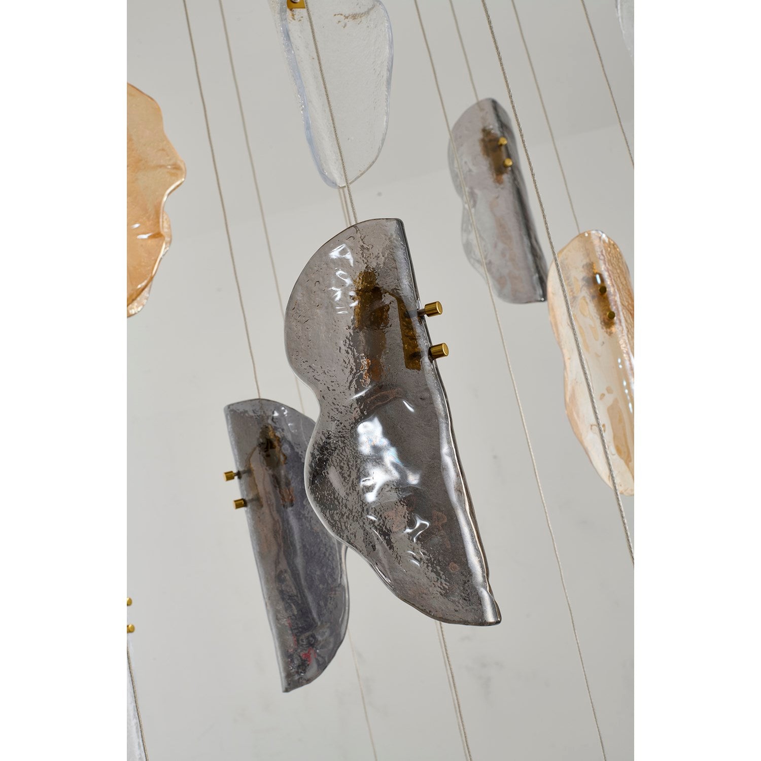 18-Light Brass Chandelier With Clear, Smoke, And Amber Glass Accents