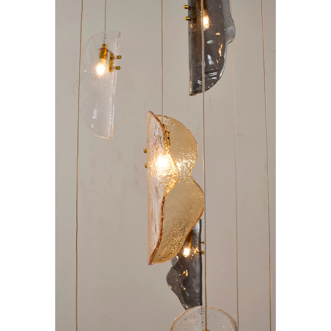 18-Light Brass Chandelier With Clear, Smoke, And Amber Glass Accents