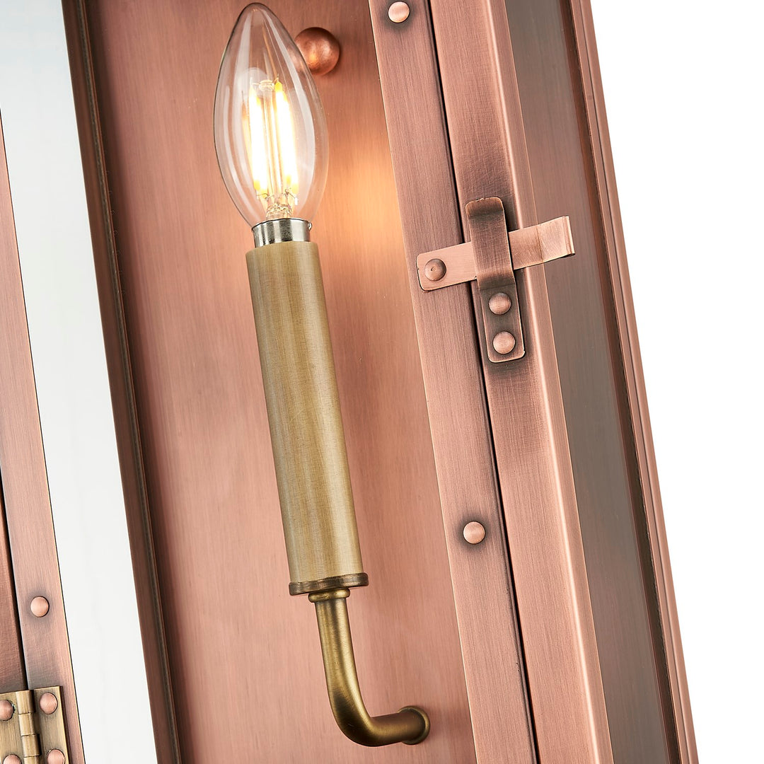 18 In. 1-Light Antique Copper With Brass Accents Outdoor Wall Lantern