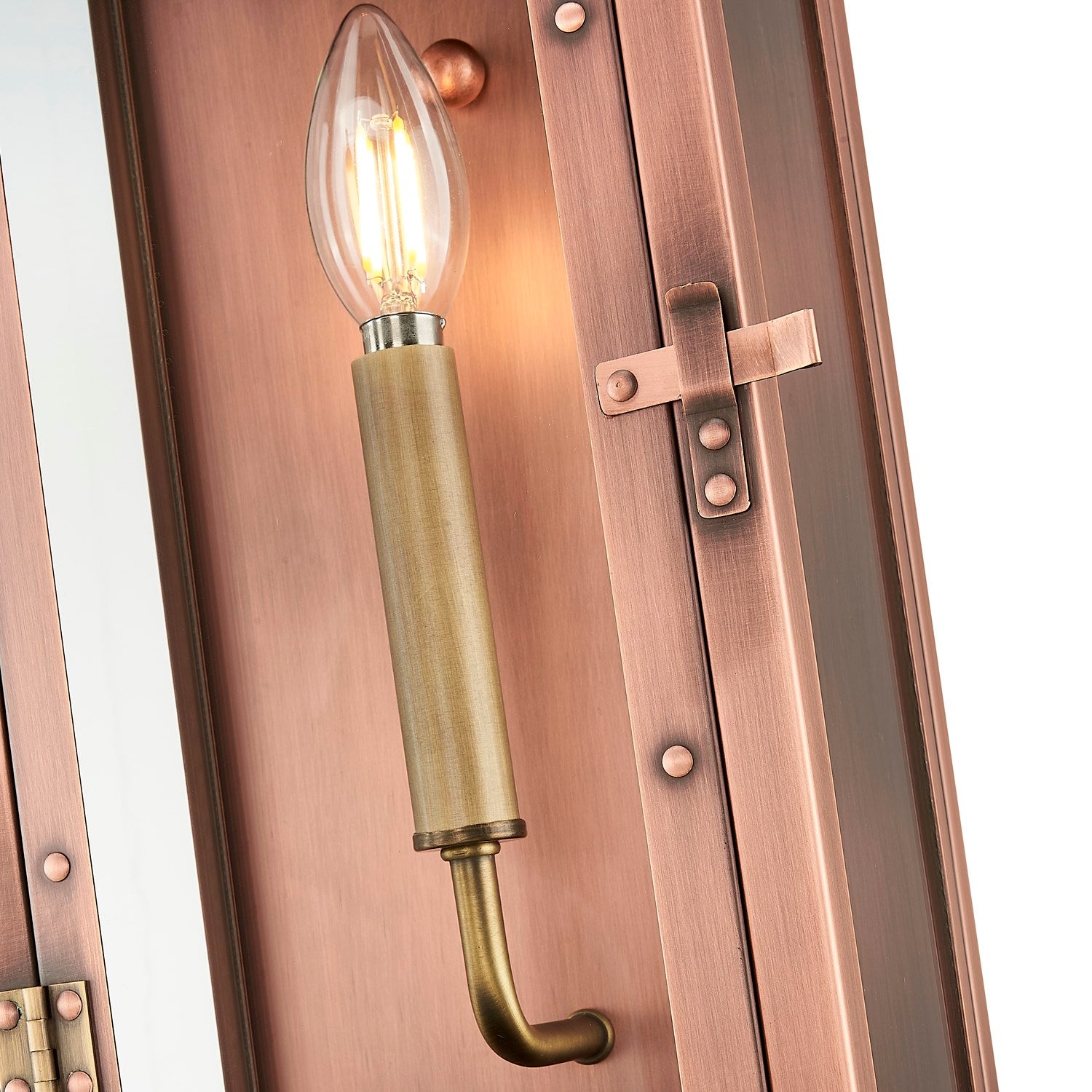 18 In. 1-Light Antique Copper With Brass Accents Outdoor Wall Lantern