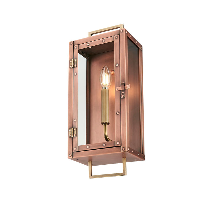 18 In. 1-Light Antique Copper With Brass Accents Outdoor Wall Lantern