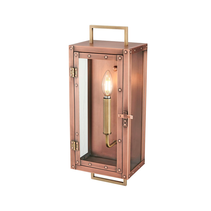 18 In. 1-Light Antique Copper With Brass Accents Outdoor Wall Lantern
