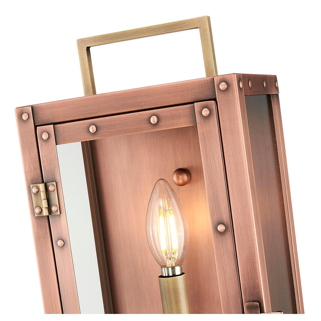 18 In. 1-Light Antique Copper With Brass Accents Outdoor Wall Lantern