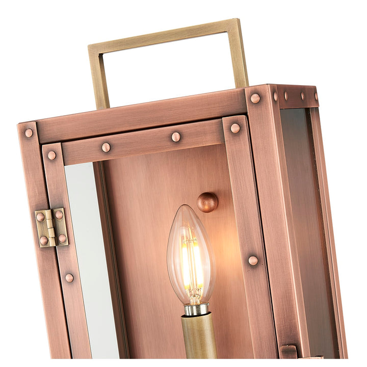 18 In. 1-Light Antique Copper With Brass Accents Outdoor Wall Lantern