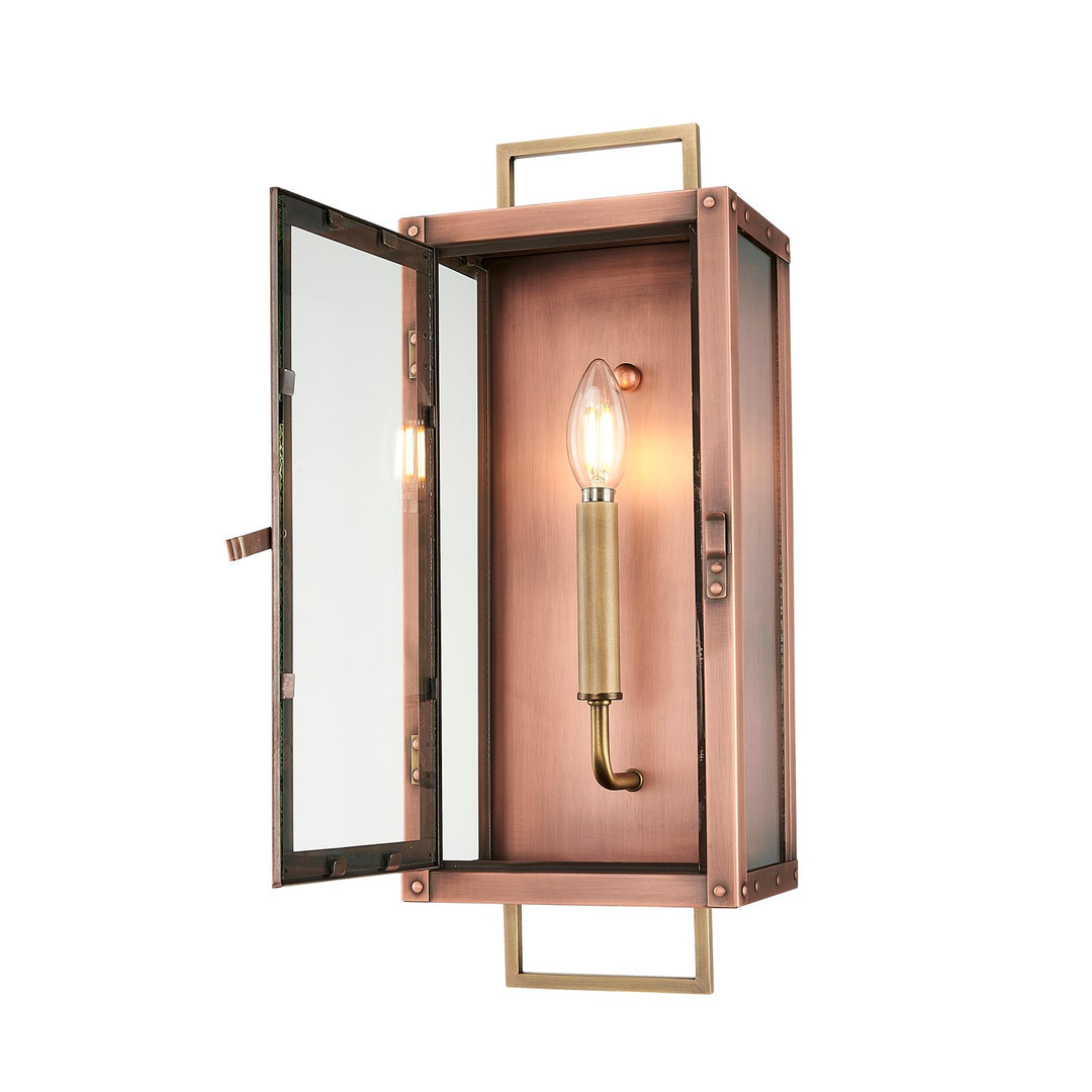18 In. 1-Light Antique Copper With Brass Accents Outdoor Wall Lantern