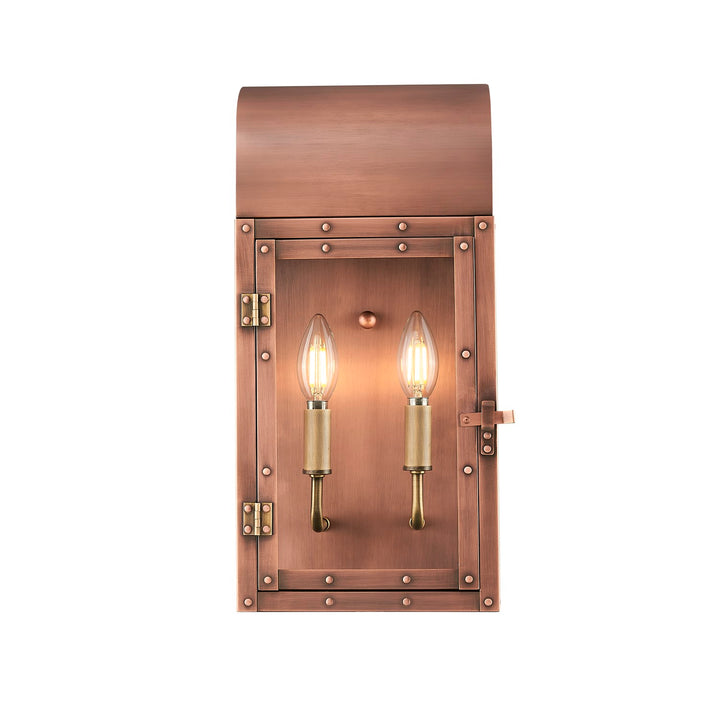 16.75 In. 2-Light Antique Copper Outdoor Wall Lantern With Clear Glass Panes