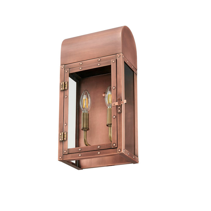 16.75 In. 2-Light Antique Copper Outdoor Wall Lantern With Clear Glass Panes