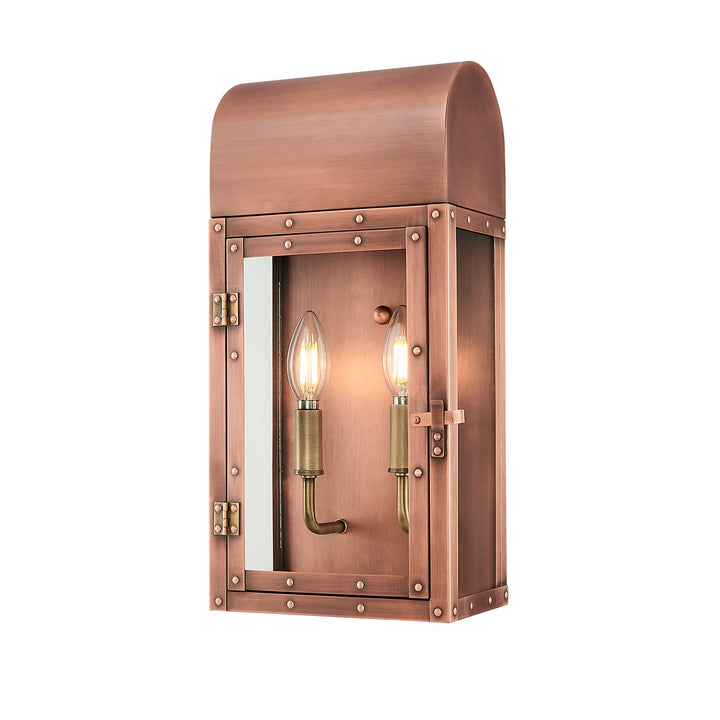 16.75 In. 2-Light Antique Copper Outdoor Wall Lantern With Clear Glass Panes