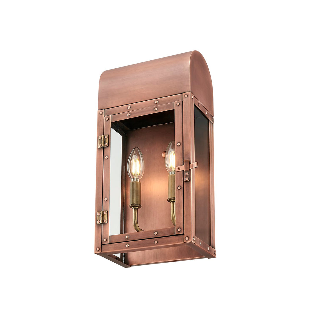 16.75 In. 2-Light Antique Copper Outdoor Wall Lantern With Clear Glass Panes