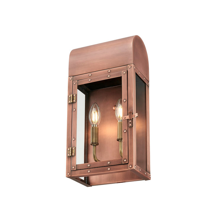 16.75 In. 2-Light Antique Copper Outdoor Wall Lantern With Clear Glass Panes