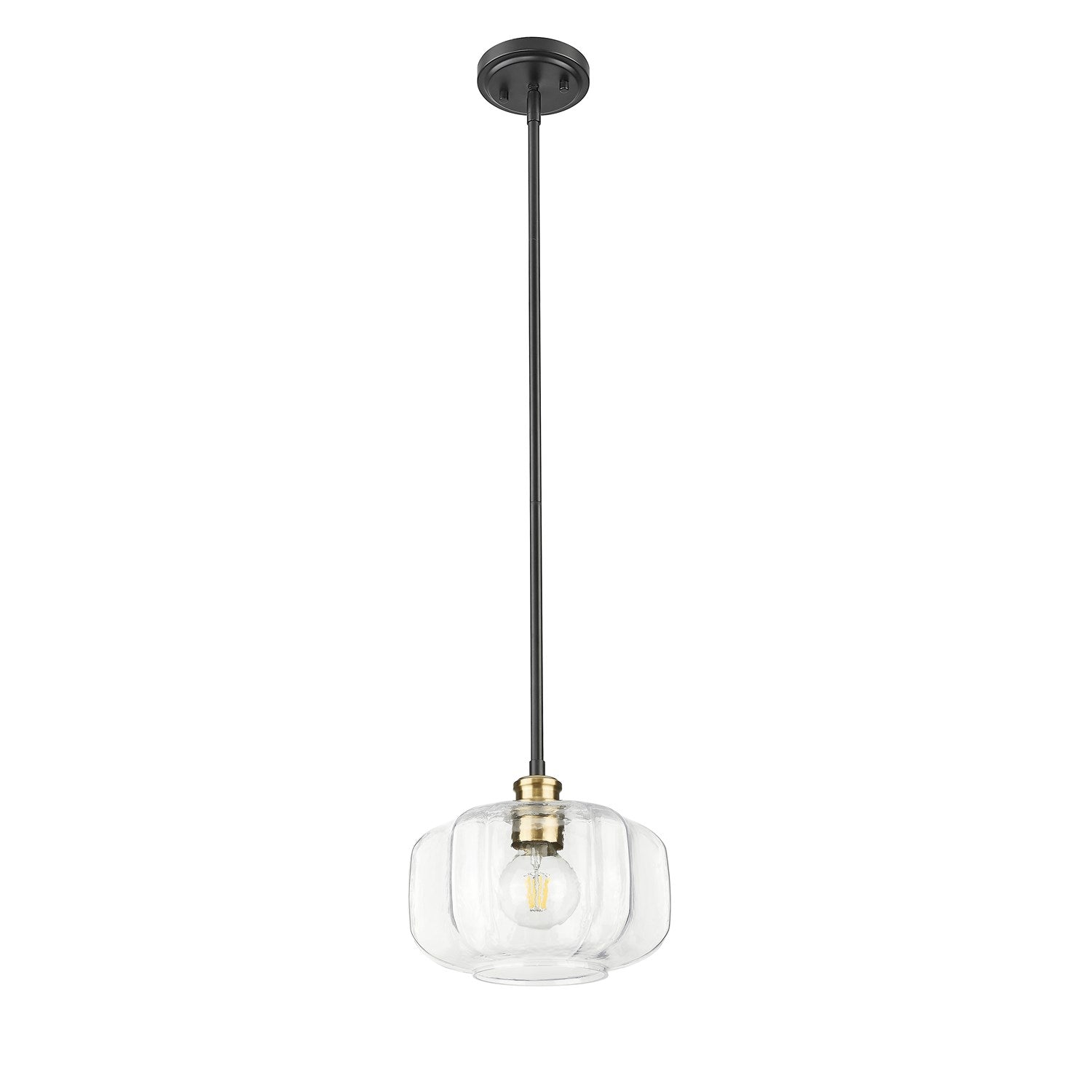 10 In. Matte Black And Brass 1-Light Pendant With Clear Glass Globe by Acclaim Lighting