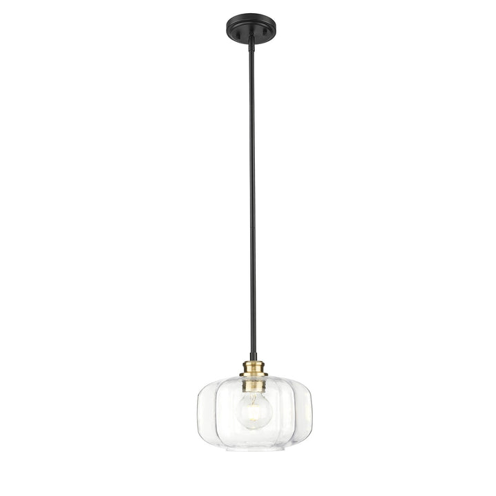 10 In. Matte Black And Brass 1-Light Pendant With Clear Glass Globe