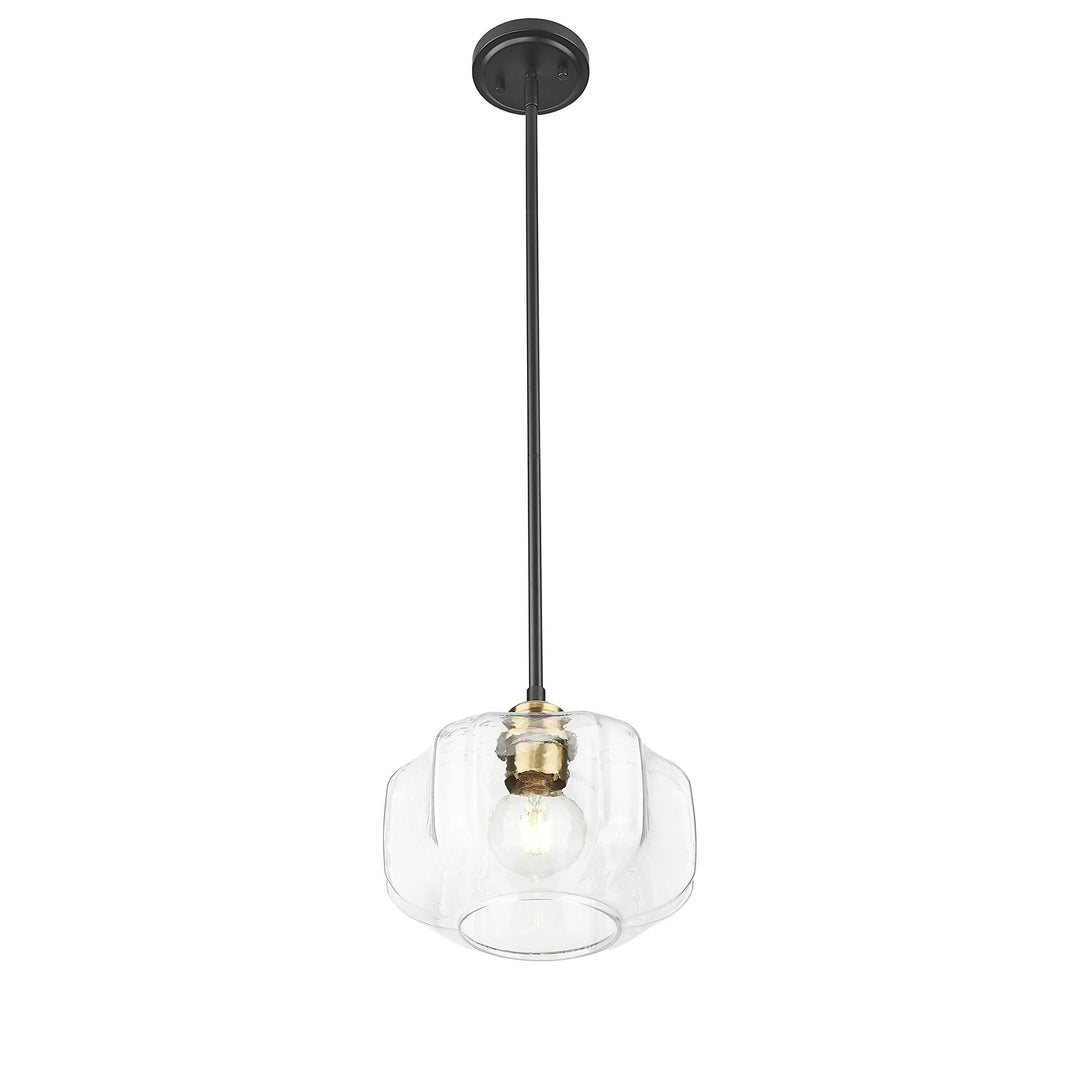 10 In. Matte Black And Brass 1-Light Pendant With Clear Glass Globe