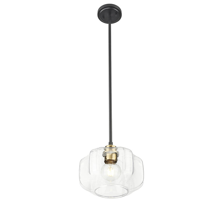 10 In. Matte Black And Brass 1-Light Pendant With Clear Glass Globe