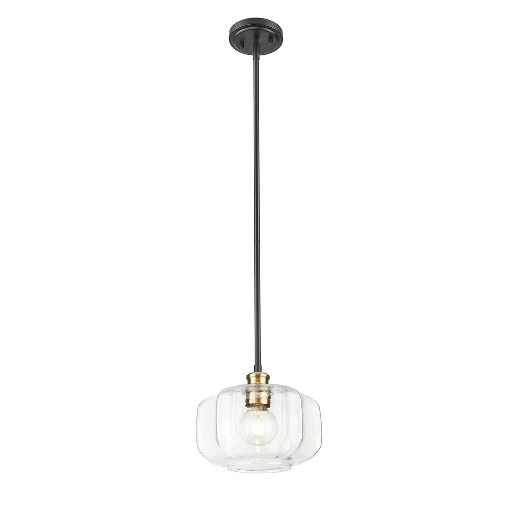 10 In. Matte Black And Brass 1-Light Pendant With Clear Glass Globe