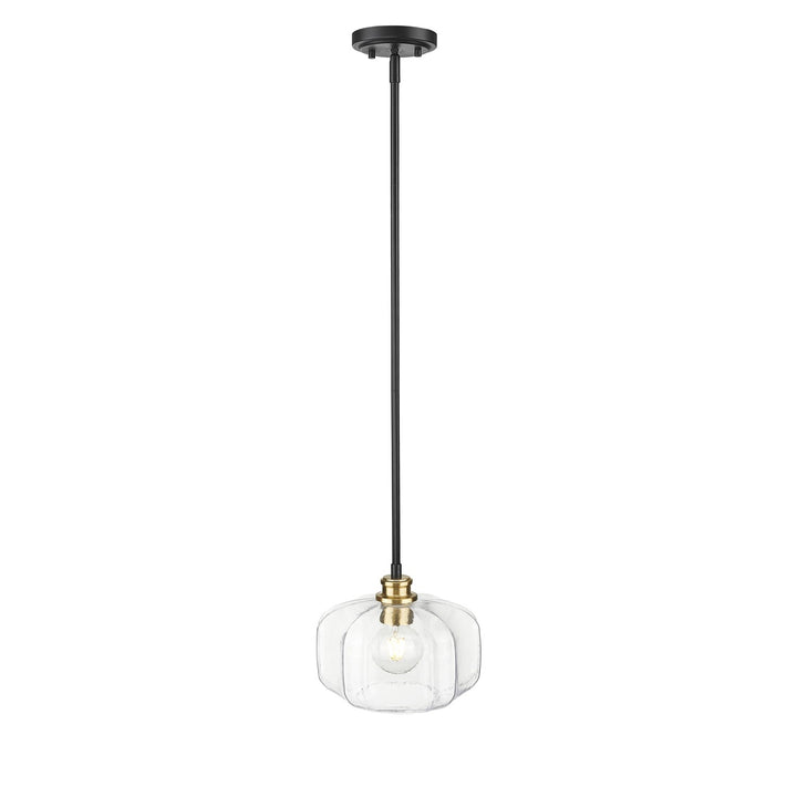10 In. Matte Black And Brass 1-Light Pendant With Clear Glass Globe