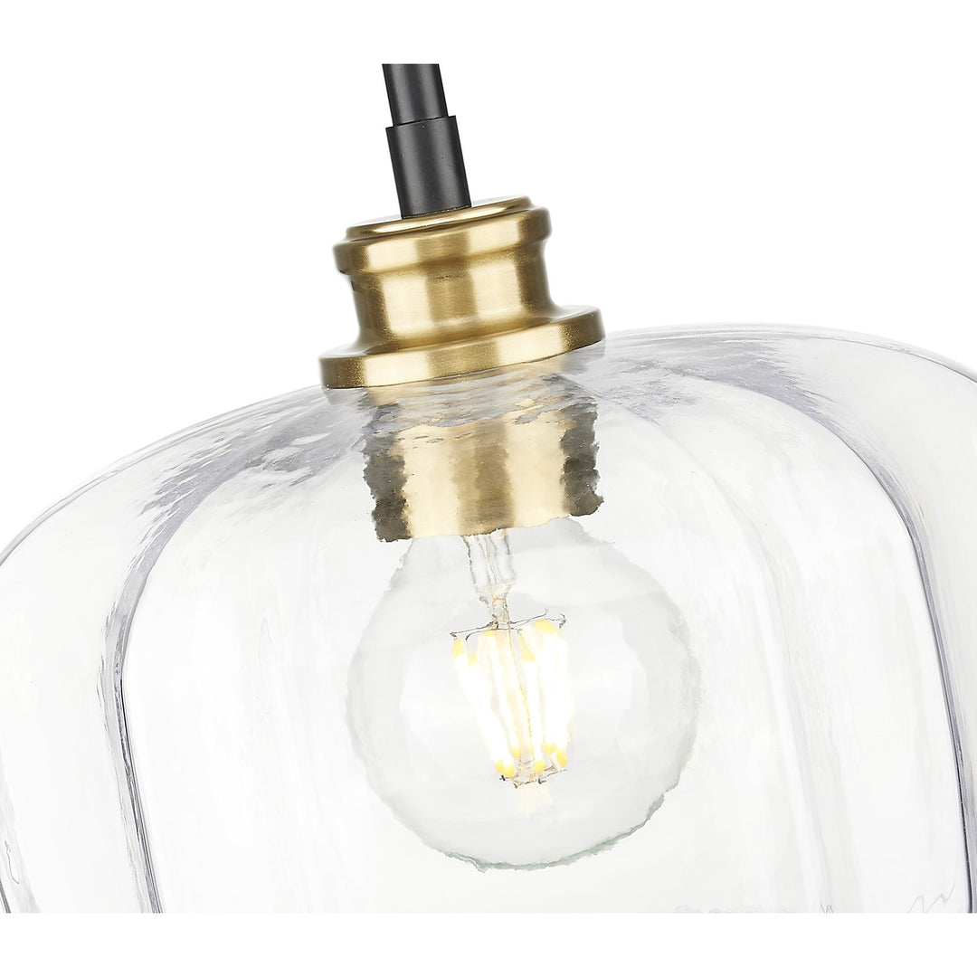 10 In. Matte Black And Brass 1-Light Pendant With Clear Glass Globe