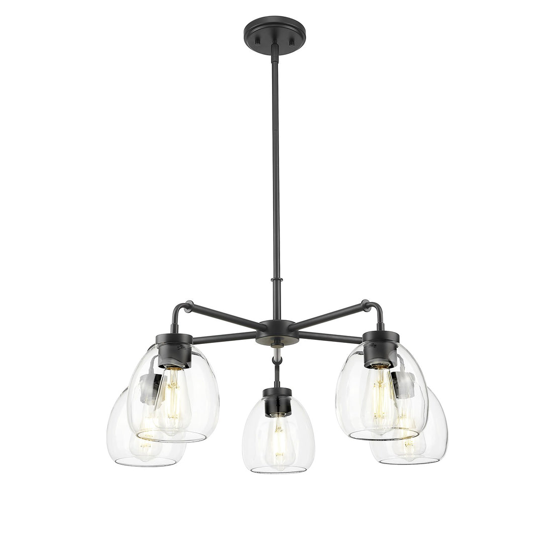 27 In. Matte Black 5-Light Chandelier With Clear Glass Globes